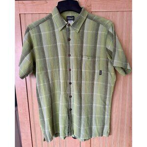 Patagonia Shirt Mens Size Medium Plaid Green Organic Cotton Short Sleeve